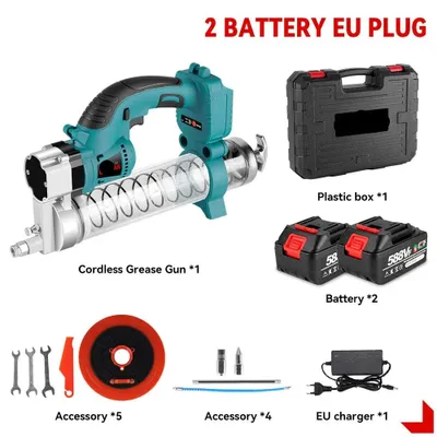 Productafbeelding van Elektrische Vetspuit - 10000PSI 689 Bar - Draadloos - Voor Auto Onderhoud & Smering - 2 Accu