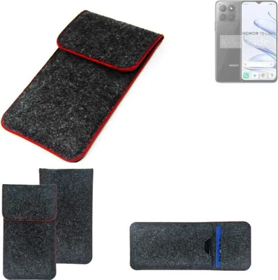 Produktbild von K-S-Trade Handy Schutz Hülle kompatibel mit Honor 70 Lite Schutzhülle Handyhülle Filztasche Pouch Tasche Case Sleeve Filzhülle dunkelgrau roter