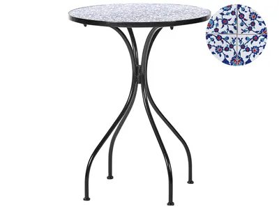 Produktbild von BELIANI Gartentisch Schwarz u. Blau aus Metall Mosaik Muster ø 60 cm Rund Kaffeetisch Couchtisch Outdoor Terrassenmöbel Gartenmöbel Balkonmöbel