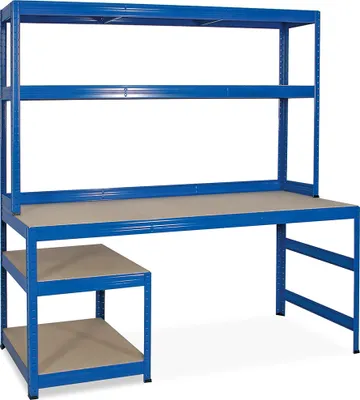 Produktbild von Packtisch / Werkbank mit Aufbau und Unterbau, BxTxH 1800x600/300x1800 mm, blau
