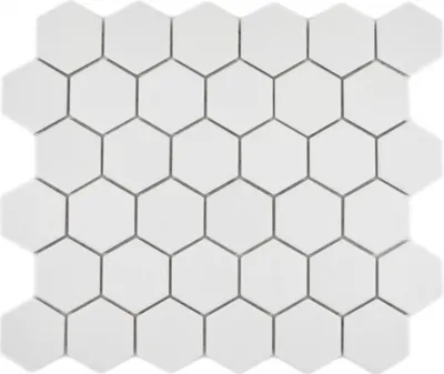 Produktbild von Keramik Mosaik Hexagon weiß R10B Duschtasse Bodenfliese Mosaikfliese Küche Bad Boden