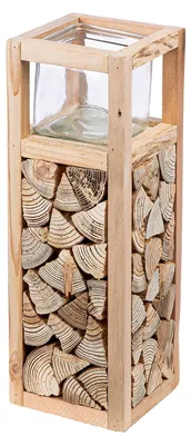 Image de Gilde Windlicht, "Catasta", bois, couleur naturelle, lot de 2, L. 14 cm, l. 14 cm, H. 40 cm, référence : 51748, code EAN : 4063387517482