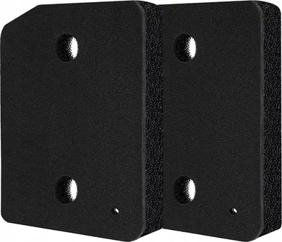 Two black foam filters with circular holes for mounting.