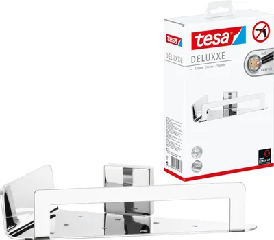 Produktbild von tesa Duschablage Ecke ohne Bohren - Duschkorb selbstklebend - chrom - DELUXXE