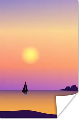 Produktbild von MuchoWow® Poster Segelboot - Sonne - Pastell - Zeichnung 120x180 cm - Kunstposter