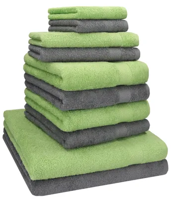 Produktbild von Betz 10-tlg. Handtuch-Set PREMIUM CLASSIC 2 Duschtücher 4 Handtücher 2 Gästetücher 2 Seiftücher  Farbe: apfelgrün & anthrazitgrau