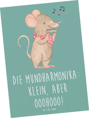 Produktbild von Mr. & Mrs. Panda Postkarte Mundharmonika Ohooo - Meeresbrise - Geschenk, Grußkarte, Musiker, Folklore, klein, Musik, Musikgenre, Ansichtskarte, Designkarte, Postkarten