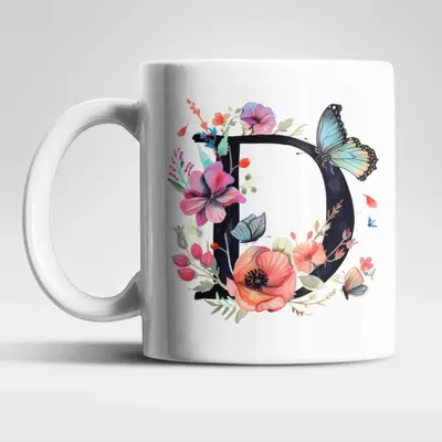 Produktbild von Name A bis Z Blumen Schmetterlinge Kaffeetasse Teetasse Tasse Geschenkidee – D