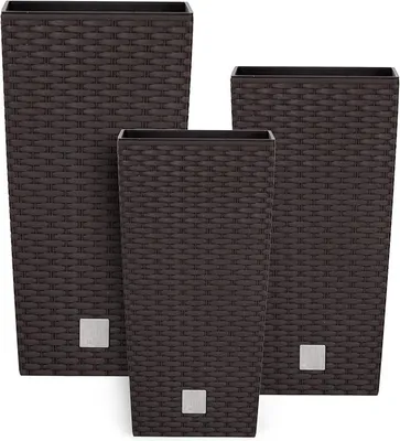 Produktbild von Topf Set 3 x Pflanztöpfe Kübel Rattan Hohes H 55 61 75 cm Umbra Kunststoff mit Pflanzeinsatz Quadrat