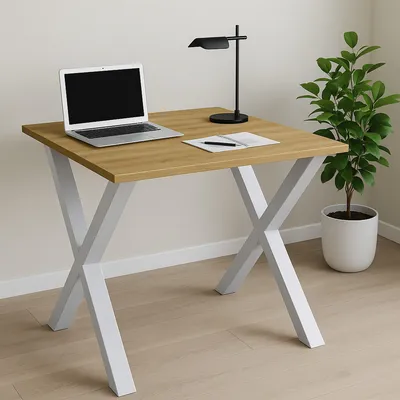 Produktbild von VCM Holz Schreibtisch | H. 76 x B. 80 x T. 50 cm | Computertisch schlicht | Füße aus hochwertigem Metall | Arbeitstisch | Büromöbel - Lona U