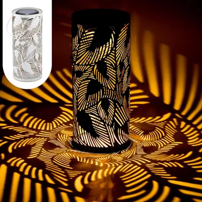 Produktbild von Marrakesch Solarlaterne für außen mit Henkel aus Metall 30cm Groß | Boho Style Outdoor Solar LED Laterne Hoja Weiss IP65 Wasserdicht als Gartendeko Deko
