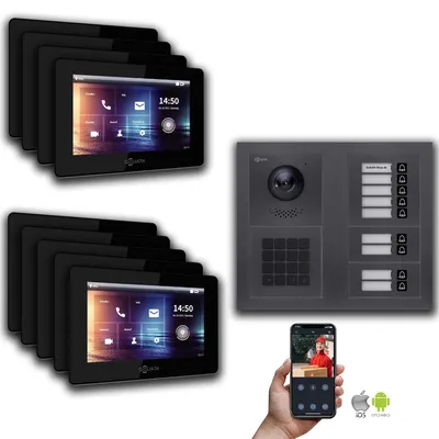 Produktbild von Goliath IP Video Türsprechanlage: 7-Zoll 9 Familienhaus, Zahlencode, Anthrazit : 7 Zoll Schwarz : Unterputzdose Monitor Farbe: 7 Zoll Schwarz Montage: Unterputzdose