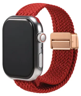 Immagine prodotto di Cinturino di ricambio in nylon a maglie per Apple Watch 1, 2, 3, 4, 5, 6, 7, 8, 9, 10, 11, SE 1, 2, 3 da 38/40/41/42 mm. Cinturino in tessuto intrecciato rosso. Cinturino regolabile per smartwatch. Taglia universale.