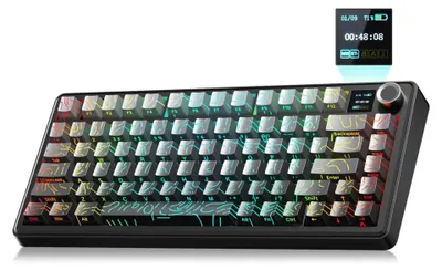 Obrázek produktu pro Bezdrátová mechanická klávesnice AULA F75 MAX, 75%, TFT displej, RGB podsvícení, výměnné spínače, 2,4 GHz, gradientní šedá barva, design s obrysovými liniemi, rozložení QWERTY (US)