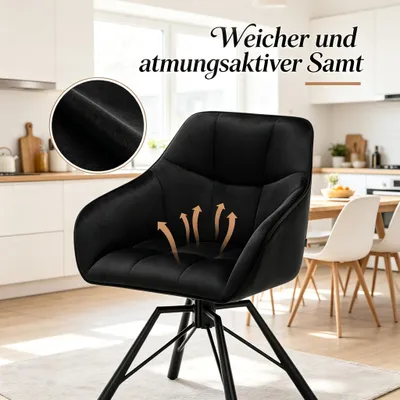 Immagine prodotto di Sedia da cucina ampia, sedia da pranzo girevole, sedie da cucina con schienale imbottito (solo 2 pezzi), colore nero