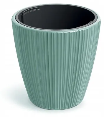 Immagine prodotto di Vaso da fiori rotondo in plastica da 23,9 cm, color salvia, con inserto, resistente ai raggi UV e alle intemperie, per interni ed esterni