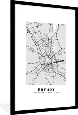 Produktbild von MuchoWow® Gerahmtes Poster Karte - Erfurt - Karte - Deutschland 60x90 cm - Poster mit Schwarzem Bilderrahmen Wandposter Rahmen Foto Bilder - Dekoration - Wandposter Wohnzimmer - Hochwertig