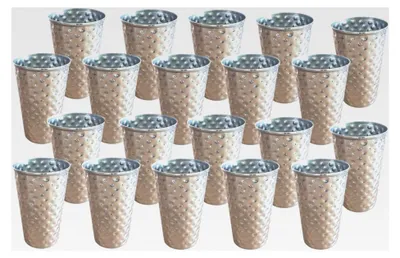 Produktbild von 20 Stück Edelstahl Trinkbecher 500ml Set gehämmert Mehrwegbecher silberfarben
