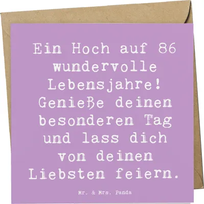 Produktbild von Mr. & Mrs. Panda doppelkarte Spruch 86. Geburtstag - Lavendeltraum - Geschenk, Glückwünsche, Liebe, Alter, anlasskarte, faltkarte, Glück, Happy Birthday, Grußkarte