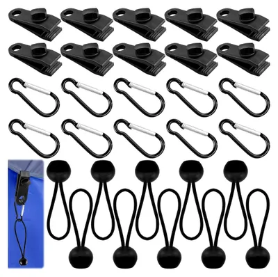 Produktbild von 30-teiliges Set mit Planenclips, Planenspanner und Karabinerclips für Camping und Outdoor