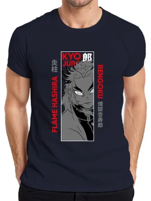 Immagine prodotto di Maglietta da uomo Kyojuro Rengoku Flame Hashira Kimetsu no Yaiba Anime Gift, Navy, S
