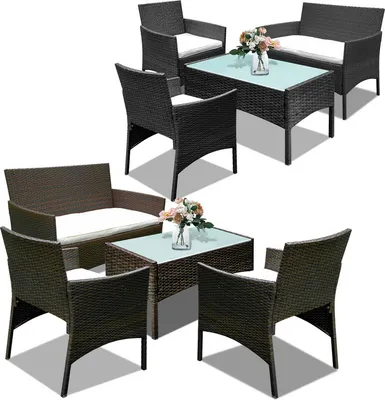 Immagine prodotto di Aopunly 4pc Lounge Set Mobili da giardino Set di sedute Polyrattan Nero/Marrone