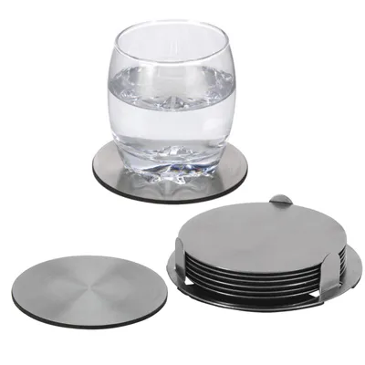 Produktbild von 7 tlg. Edelstahl Untersetzer Set Glasuntersetzer Ø 10 cm Tassenuntersetzer Inkl. Halterung Tischuntersetzer für Getränke