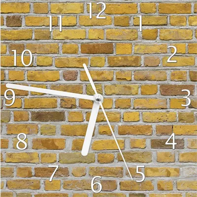 Produktbild von Wallario Design Wanduhr Ziegelsteinwand in gelb - Backsteine aus Echtglas, Größe 20 x 20 cm