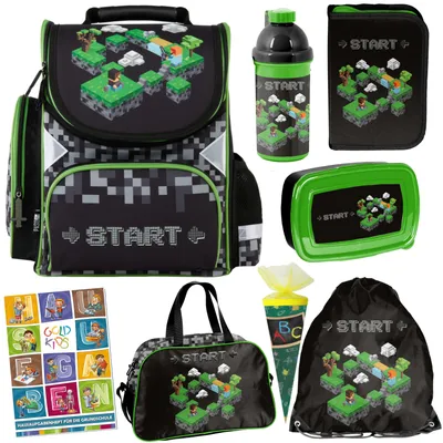 Produktbild von Schulranzen für Jungen und Mädchen - Schul-Rucksack für Kinder mit Federmäppchen - Schuhbeutel, Trinkflasche, Sporttasche und Hausaufgabenheft
