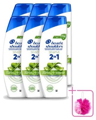 Immagine prodotto di 6 flaconi di shampoo 2-in-1 anti-forfora Head & Shoulders Sensitive, 300 ml ciascuno, confezione risparmio, 6 pezzi
