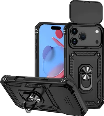 Produktbild von iPhone 17 Pro Hülle - Coverup Armor Ring Ständer Back Cover mit Kamera Schutz - Schwarz