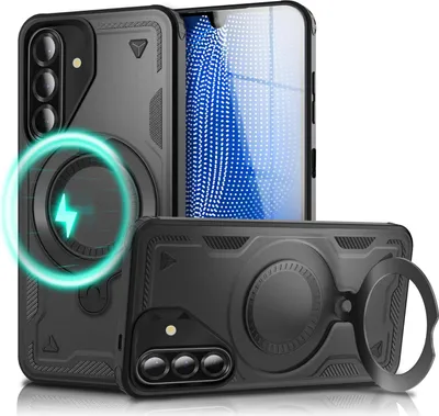 Produktbild von NALIA Magnetische Panzerhülle für Samsung Galaxy A26 – für MagSafe & 360° Ring – STORMGUARD (Outdoor Case) – Marke aus Berlin – Vulkanschwarz