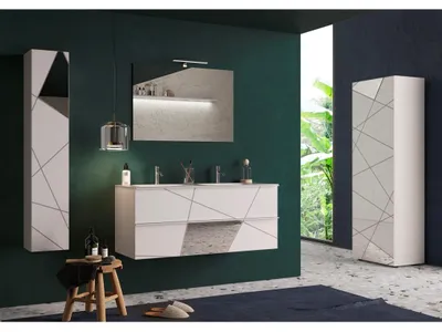 Image de Meuble de salle de bain suspendu VITARIO – 1 porte – Blanc brillant – Design moderne