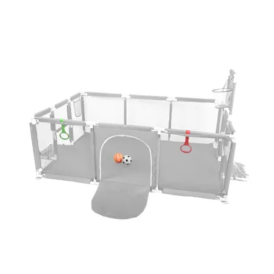 Produktbild von Baby Laufgitter 180*120cm Laufstall Absperrgitter mit Fußball Basketball Rutschfester Basis Hellgrau