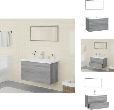 Produktbild von vidaXL Badmöbel-Set Grau Sonoma Holzwerkstoff -  Badezimmermöbel-Sets
