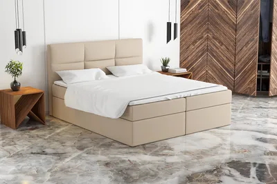 Produktbild von Boxspringbett GRIM 180 x 200 mit 2 Bettkästen, Bonell-Matratze und Topper. Farbe: Beige