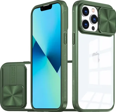Produktbild von Hülle für iPhone 13 Pro Transparent TPU Bumper Schutzhülle mit Schiebe Kamera Schutz Grün