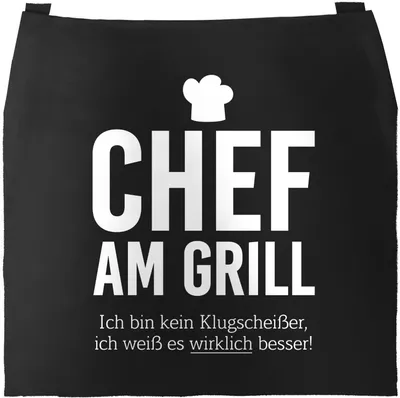 Produktbild von Grill-Schürze für Männer mit Spruch Chef am Grill Ich bin kein Klugscheißer, ich weiß es wirklich besser Küchenschürze Moonworks® schwarz unisize