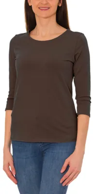 Image de T-shirt pour femme Alkato à manches 3/4 et col rond, couleur : marron, taille : L