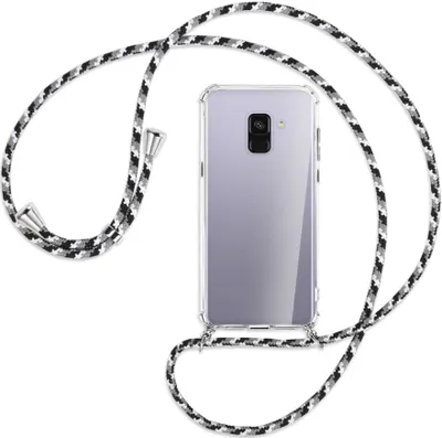 Produktbild von Handykette Backcover-Schutzhülle mit Band (Metall silberfarben) für Samsung Galaxy A8 Plus 2018 - schwarz/grau/weiß