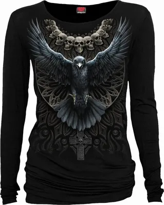 Produktbild von Spiral Langarmshirt Damen Raven Skull schwarz S