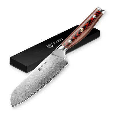 Produktbild von PAUDIN P4 Santoku-Messer 17,5 cm – 67 Lagen Kompositstahl – VG-10-Stahlkern – Extrem scharf – Ergonomischer G10-Griff – Profi-Kochmesser