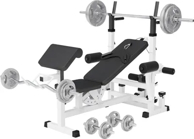 Produktbild von GORILLA SPORTS® Kraftstation - Multifunktion Hantelbank mit 108 kg Hantelset, Ablage, Dip Station, Butterfly, Curlpult, Beincurler, Seilzug, Gusseisen Hantelscheiben - Fitnessstation