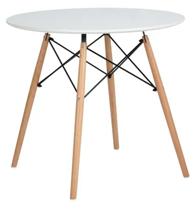 Productafbeelding van Ronde eettafel, 80x80x74 cm, wit, MDF met eikenhouten poten, geschikt voor 2-4 personen