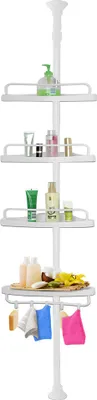Produktbild von DEUBA® Teleskop Duschablage ohne bohren 4 Ablagen 155-290 cm höhenverstellbar Edelstahl weiß Duschregal Teleskopregal Bad Regal Eckregal Duschkorb