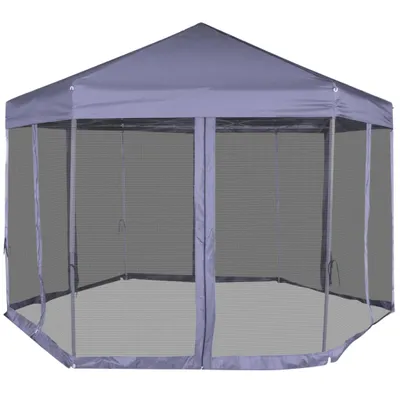 Produktbild von vidaXL Hexagonal Pop-Up Zelt mit 6 Seitenwänden Dunkelblau 3,6x3,1 m