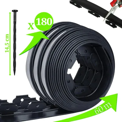 Produktbild von Rasenkante kunststoff 60m Schwarz 4cm Beeteinfassung Beetumrandung 180 Erdanker