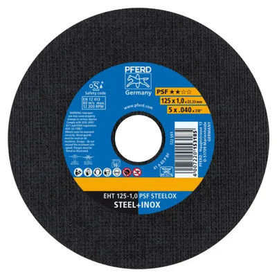 Produktbild von PFERD Trennscheibe EHT 125x1,0x22,23 mm gerade Universallinie PSF STEELOX für Stahl/Edelstahl (10), Schneidedisk, Blech, Edelstahl, Stahl, 12,5 cm, Jede Marke, 2,22 cm, Schwarz