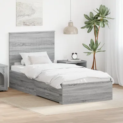 Immagine prodotto di vidaXL Giroletto con testiera grigio Sonoma 90 x 200 cm Materiale a base di legno