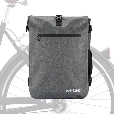 Image de Wiltec Sacoche sac à dos étanche pour porte-bagages grise – capacité de 25 L – en 600D TPU – avec compartiment pour ordinateur portable – pour vélos et vélos électriques – Sac de bicyclette – Cyclisme